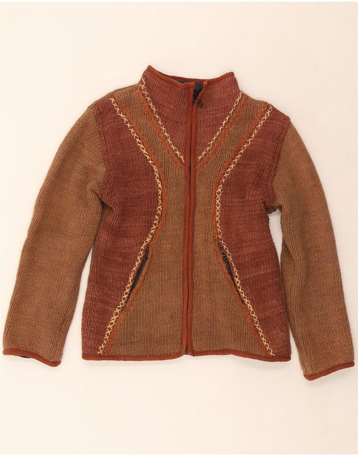 Vintage Damen Cardigan Pullover UK 12 Mittelbraun Farbblock