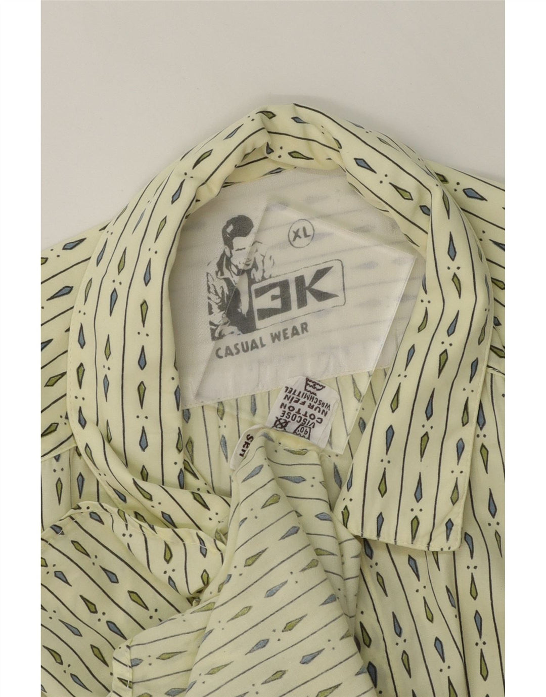 3K Mens Short Sleeve Shirt XL Yellow Striped Viscose Vintage 3K and Second-Hand 3K from Messina Hembry 