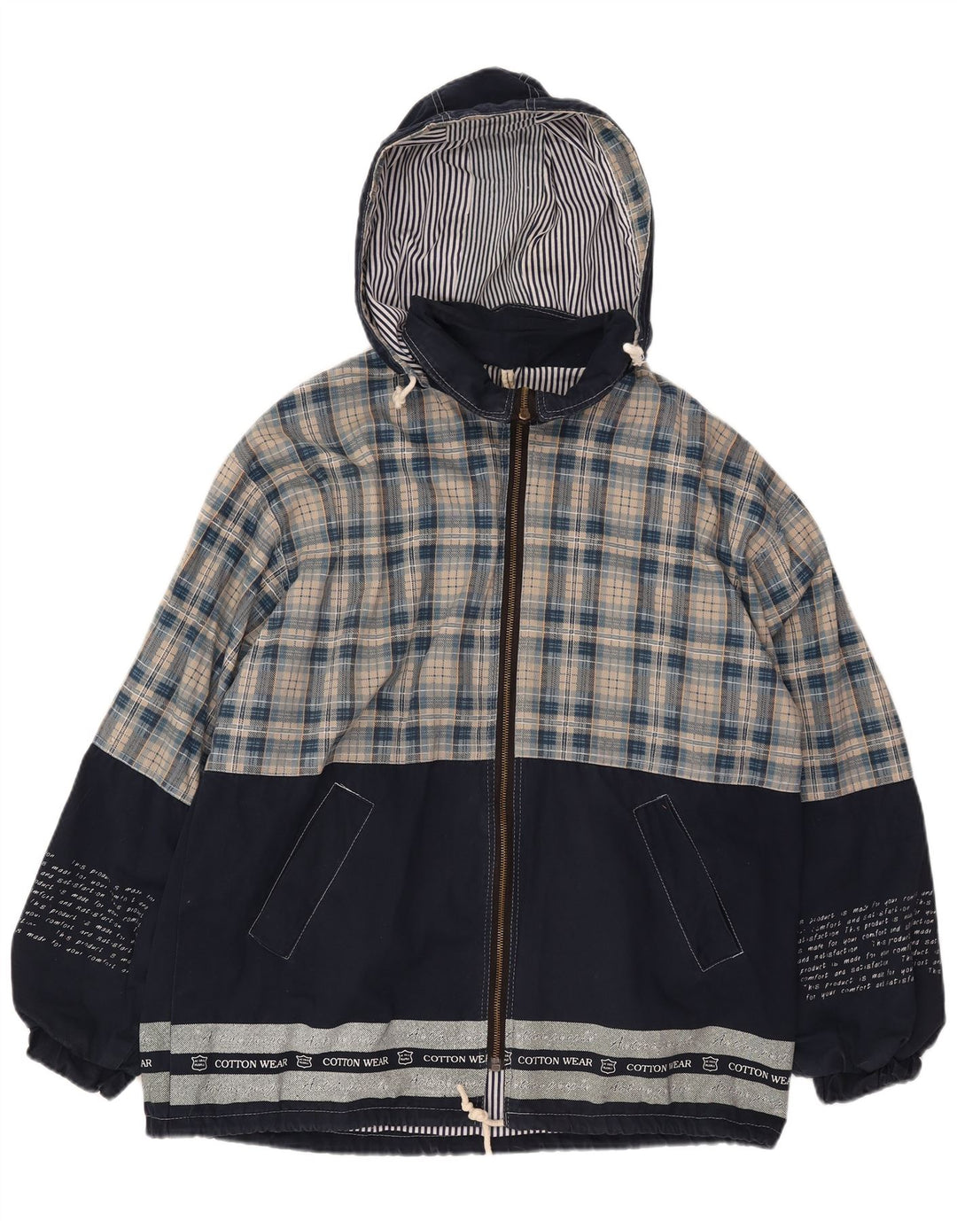 Whisper Herren-Windbreakerjacke mit grafischer Kapuze, Gr. 40, Marineblau, kariert