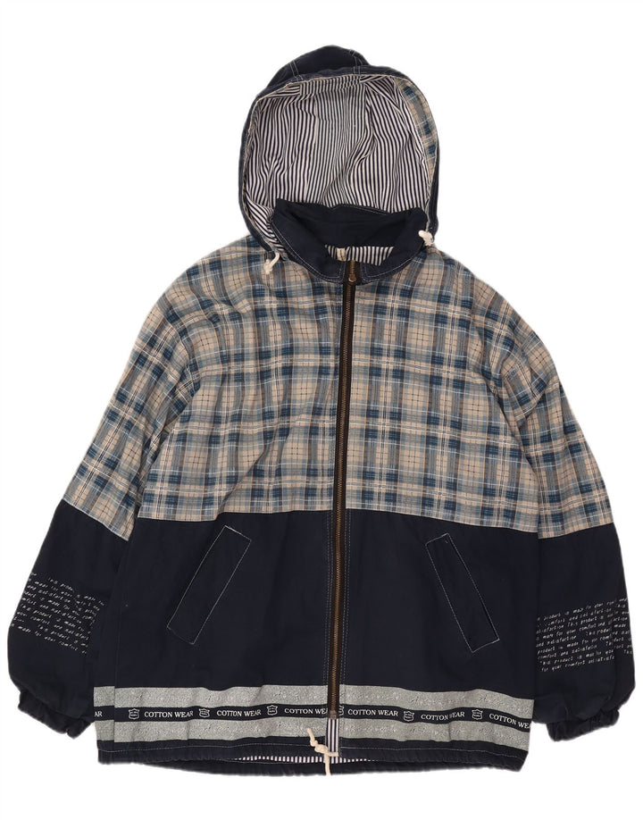 Whisper Herren-Windbreakerjacke mit grafischer Kapuze, Gr. 40, Marineblau, kariert
