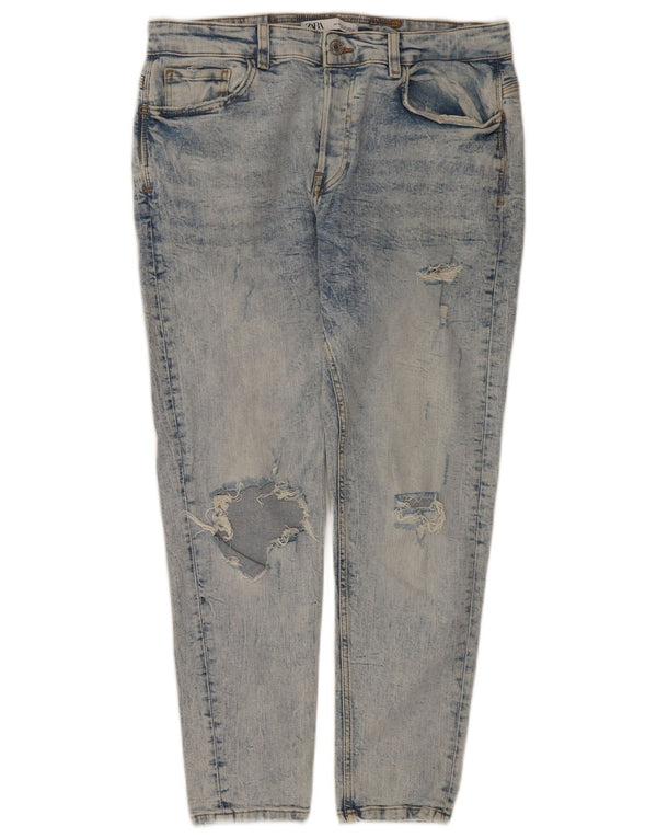 Zara Herren Distressed Slim Jeans EU 44 Large W34 L28 Blau