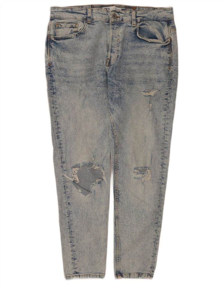 Zara Herren Distressed Slim Jeans EU 44 Large W34 L28 Blau