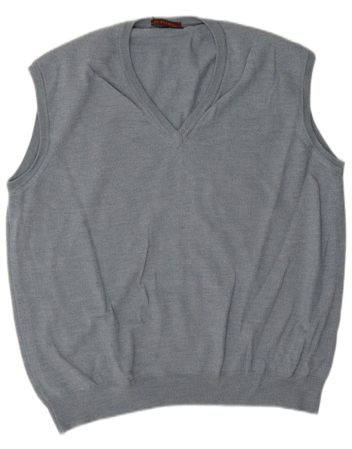 Vintage Herren Weste Tank Top Groß Blau Schurwolle