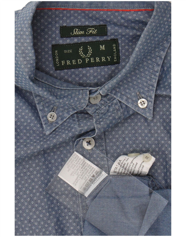 FRED PERRY Slim-Fit-Hemd für Herren, mittelblaue Argyle-/Diamant-Baumwolle