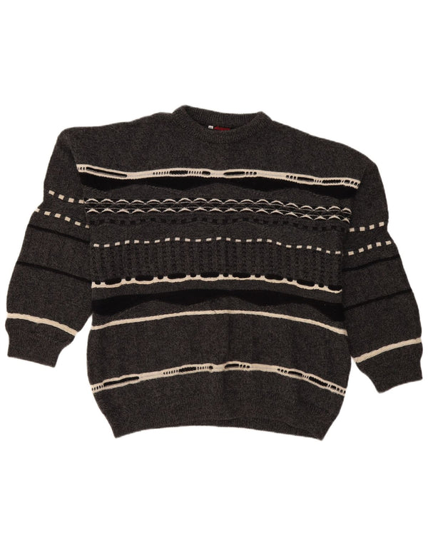 Vintage Herren Rundhalspullover Pullover 2XL grau gestreift Wolle