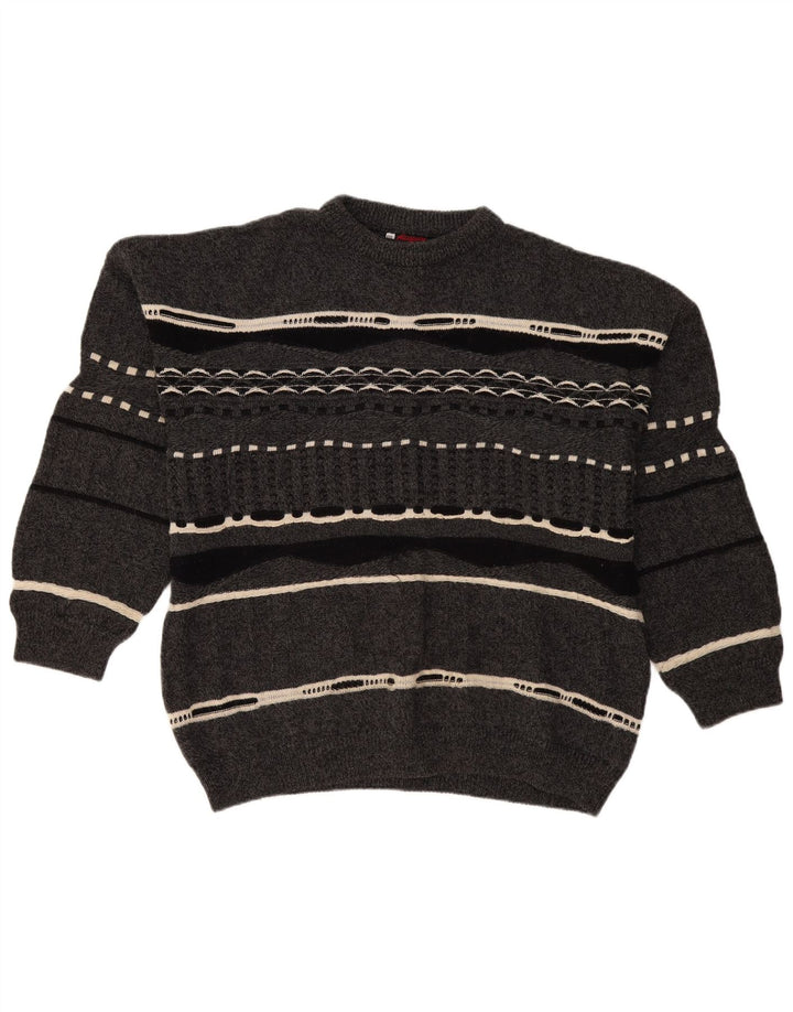 Vintage Herren Rundhalspullover Pullover 2XL grau gestreift Wolle