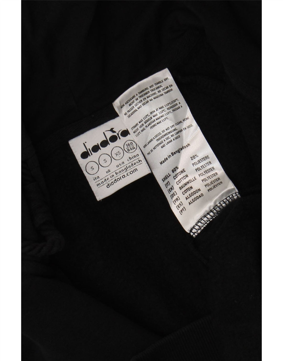Diadora Herren-Kapuzenpullover mit Reißverschluss, Größe S, schwarze Baumwolle