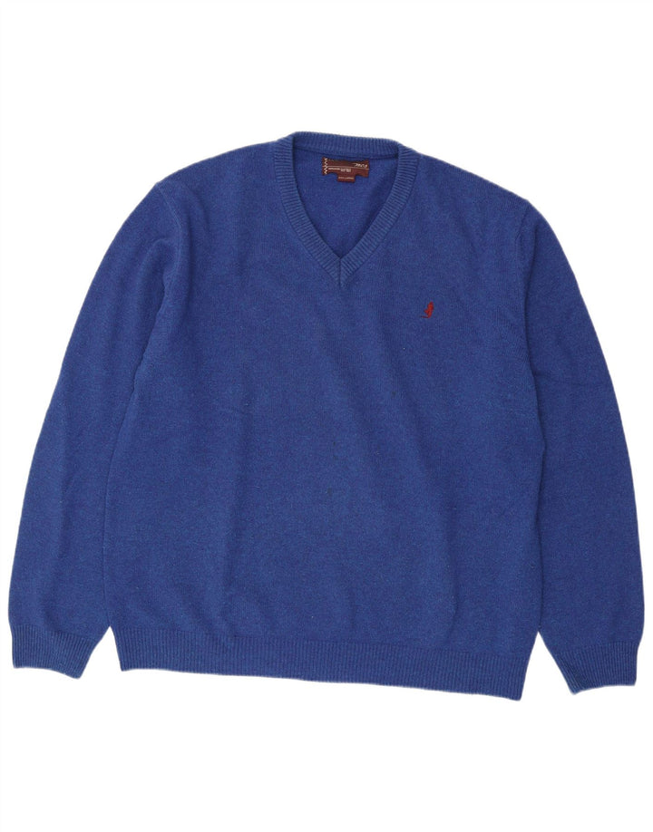 Marlboro Classics Herren-Pullover mit V-Ausschnitt, 3XL, blaue Wolle