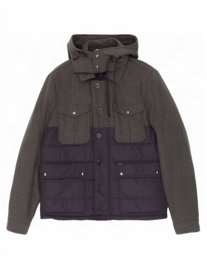 Tommy Hilfiger wattierte Herrenjacke mit Kapuze, UK 40, Größe L, Grau, Farbblock