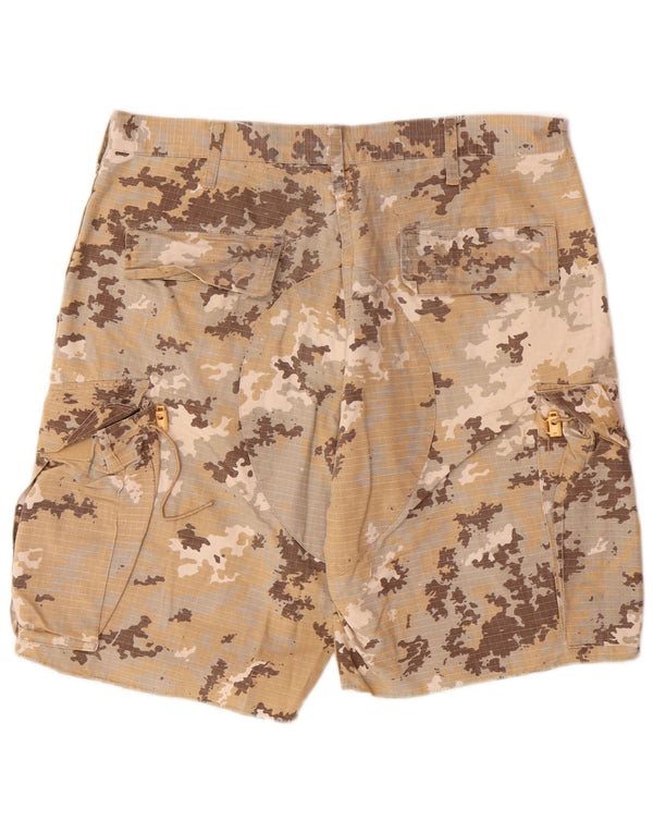 VINTAGE Herren Regular Cargo Shorts Medium W32 Beige Camouflage Baumwolle