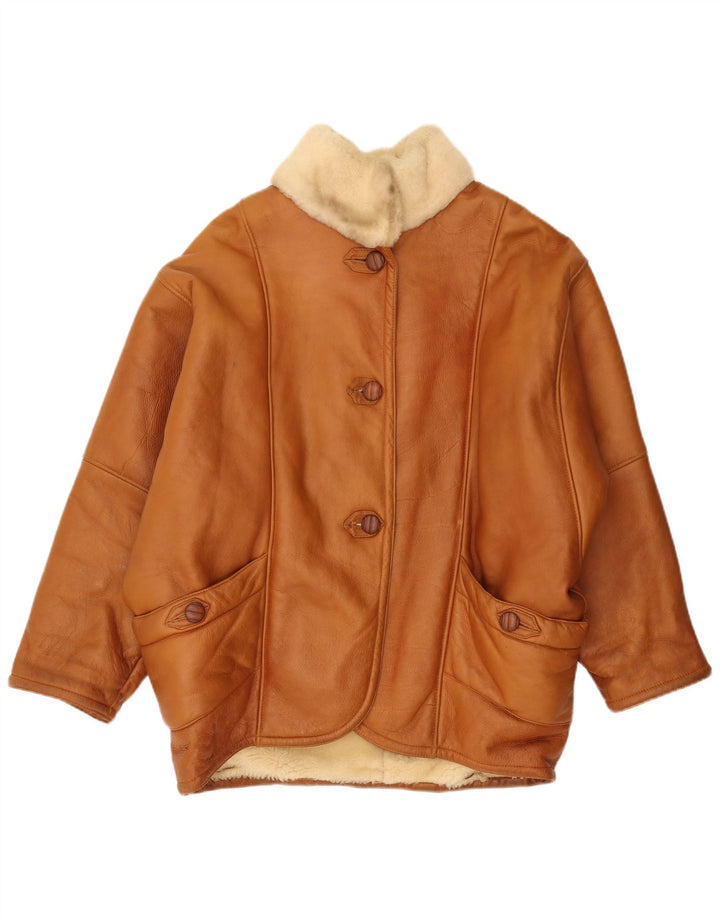 Vintage Damen Übergroße Lammfelljacke IT 44 Mittelbraun