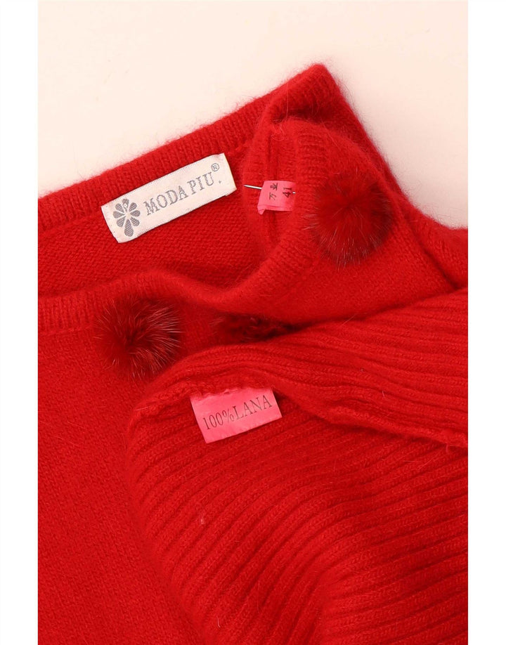Moda Piu Damen-Pullover mit U-Boot-Ausschnitt, IT 41, mittelrote Wolle