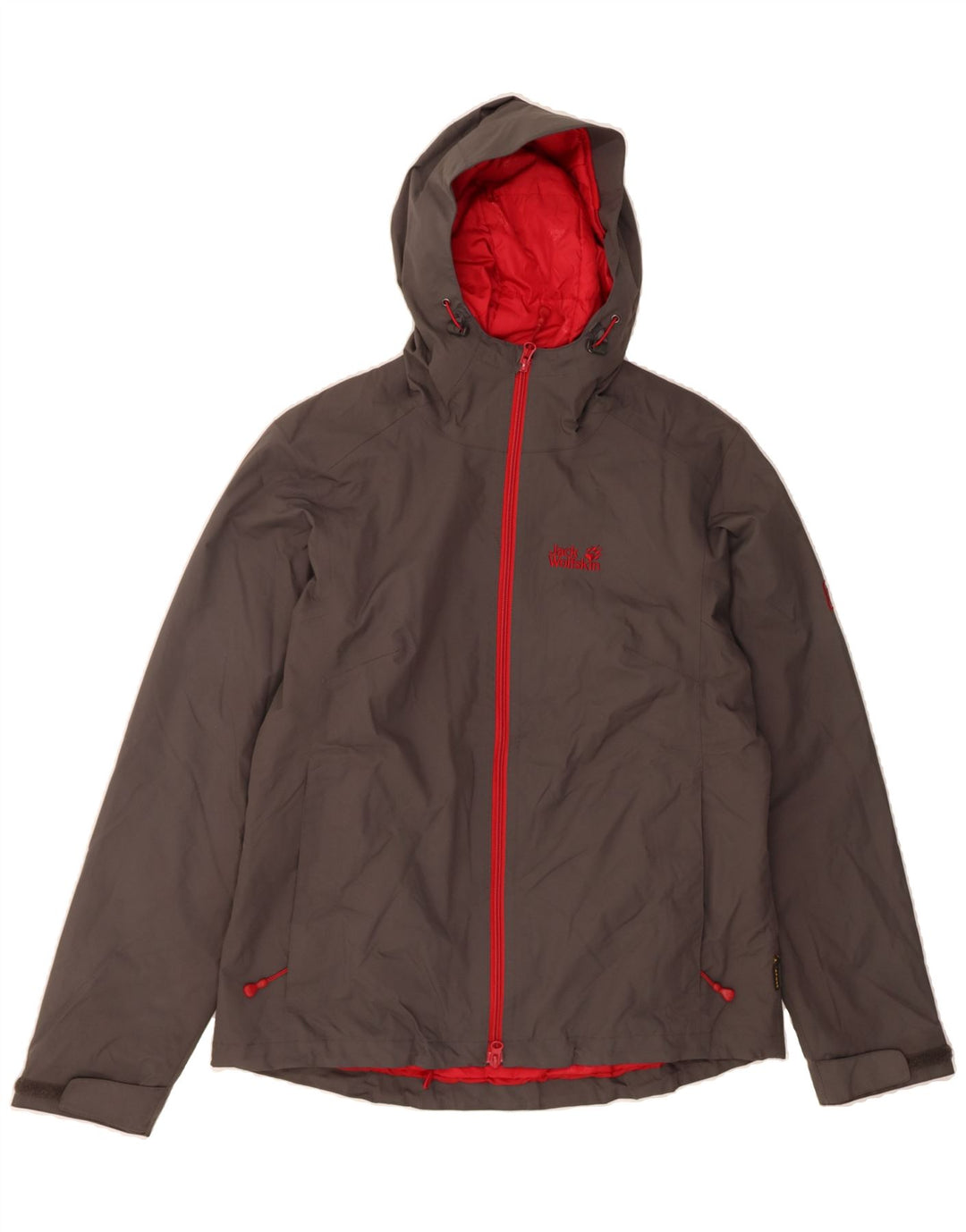 JACK WOLFSKIN Womens Hooded Windbreaker Jacket UK 16 Large  Grey Polyester Vintage Jack Wolfskin and Second-Hand Jack Wolfskin from Messina Hembry 
