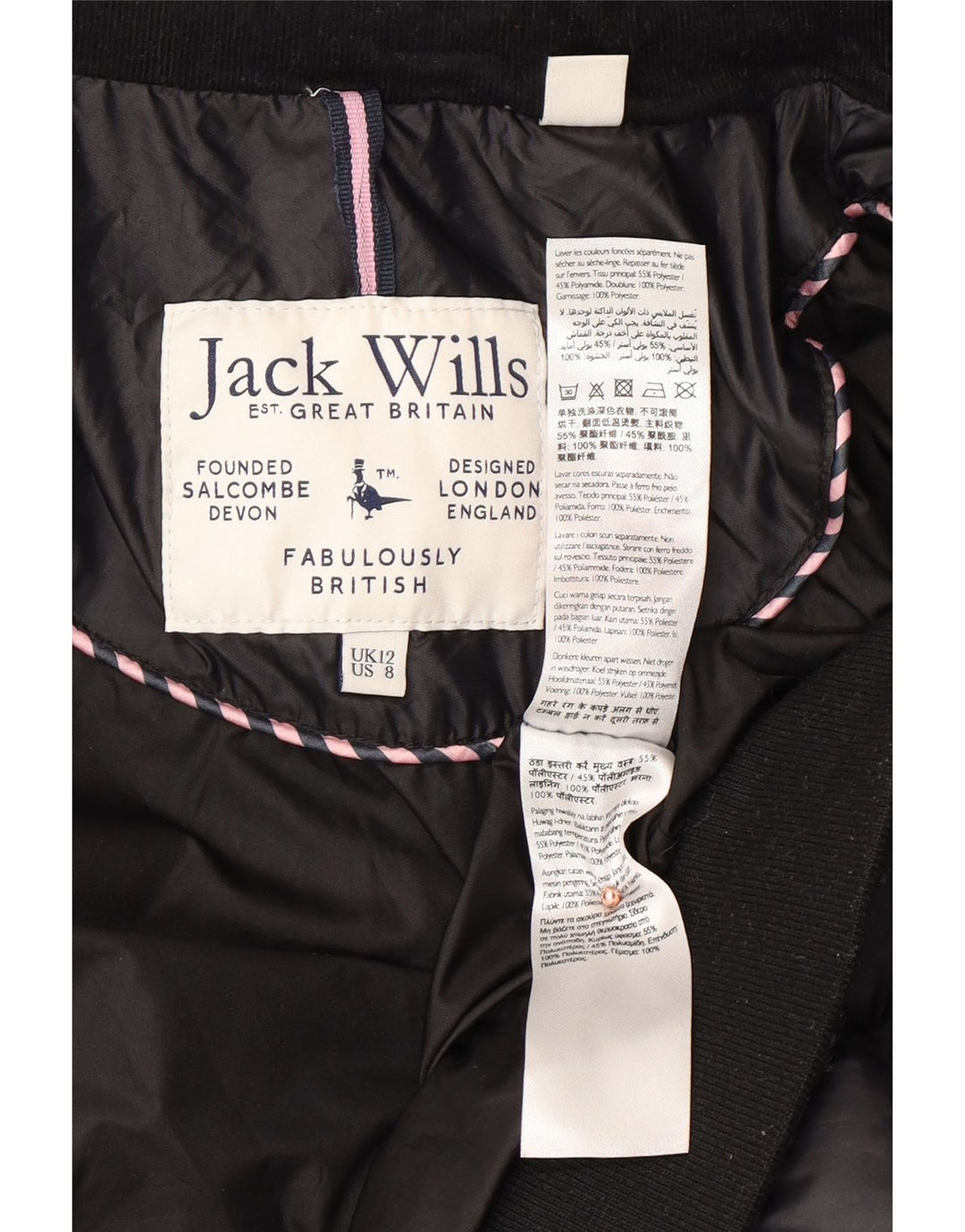 JACK WILLS Wattierte Damenjacke UK 12 Mittelschwarzes Polyester