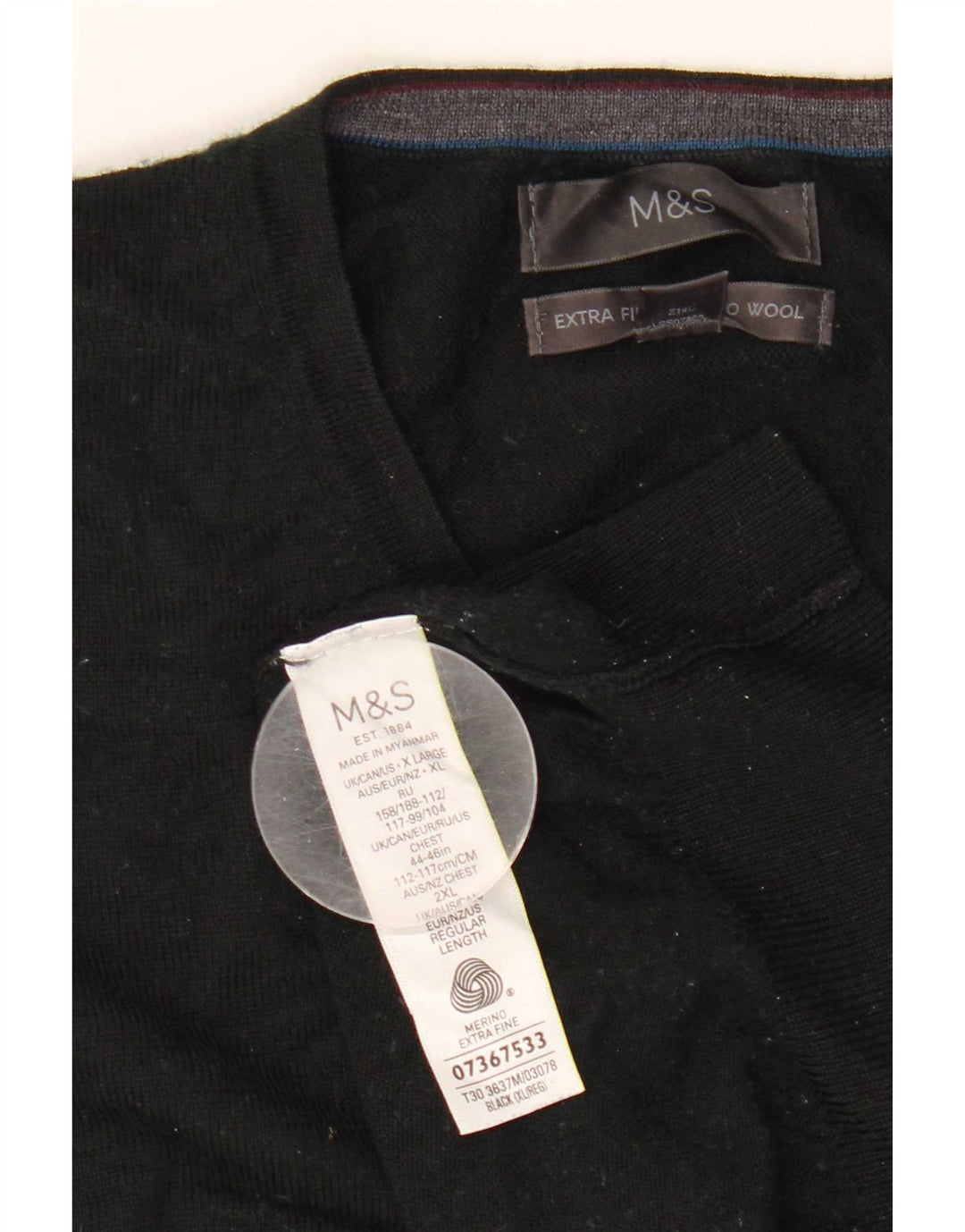 Marks & Spencer Herren-Pullover mit V-Ausschnitt, XL, schwarze Merinowolle