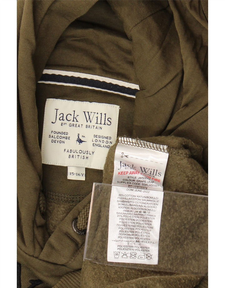 Jack Wills Jungen-Kapuzenpullover mit Grafik, 15–16 Jahre, Khaki, Baumwolle