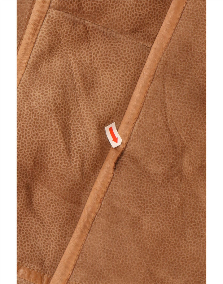 VINTAGE Damen Lammfellmantel UK 16 Großer brauner Tierdruck