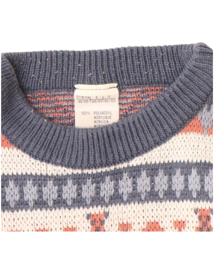 VINTAGE Herren-Pullover mit Rundhalsausschnitt, Größe 48/50, mittleres Marineblau, Fair Isle
