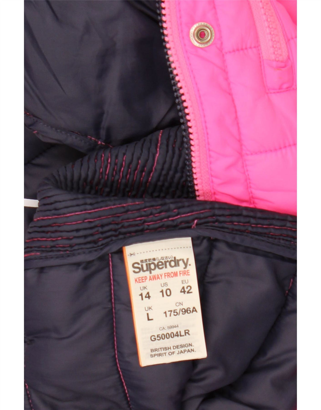 Superdry Wattierte Damenjacke mit Kapuze, UK 14, Größe L, Rosa, Polyester