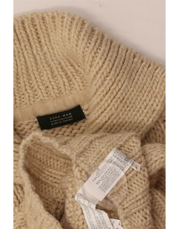 Zara Herren-Pullover mit Schalkragen, XL, braun, Acryl