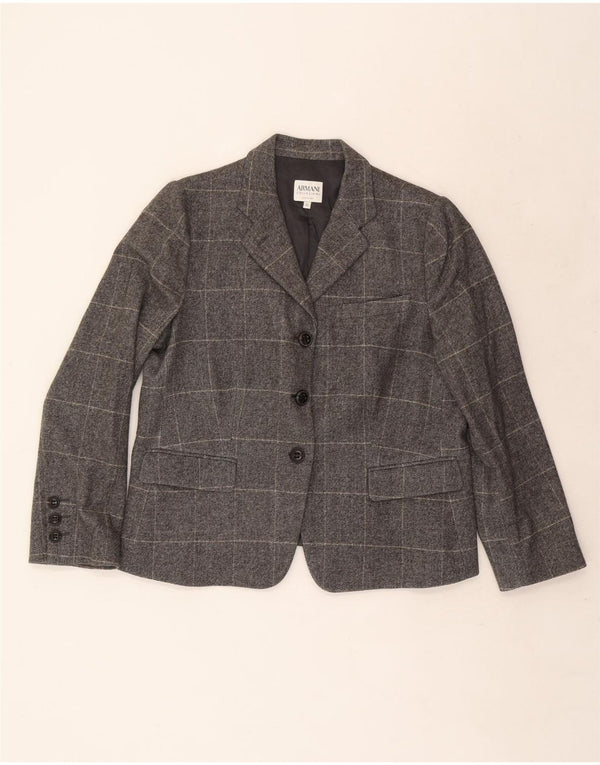 Armani Collezioni Damen 3-Knopf-Blazerjacke IT 50 XL grau karierte Wolle