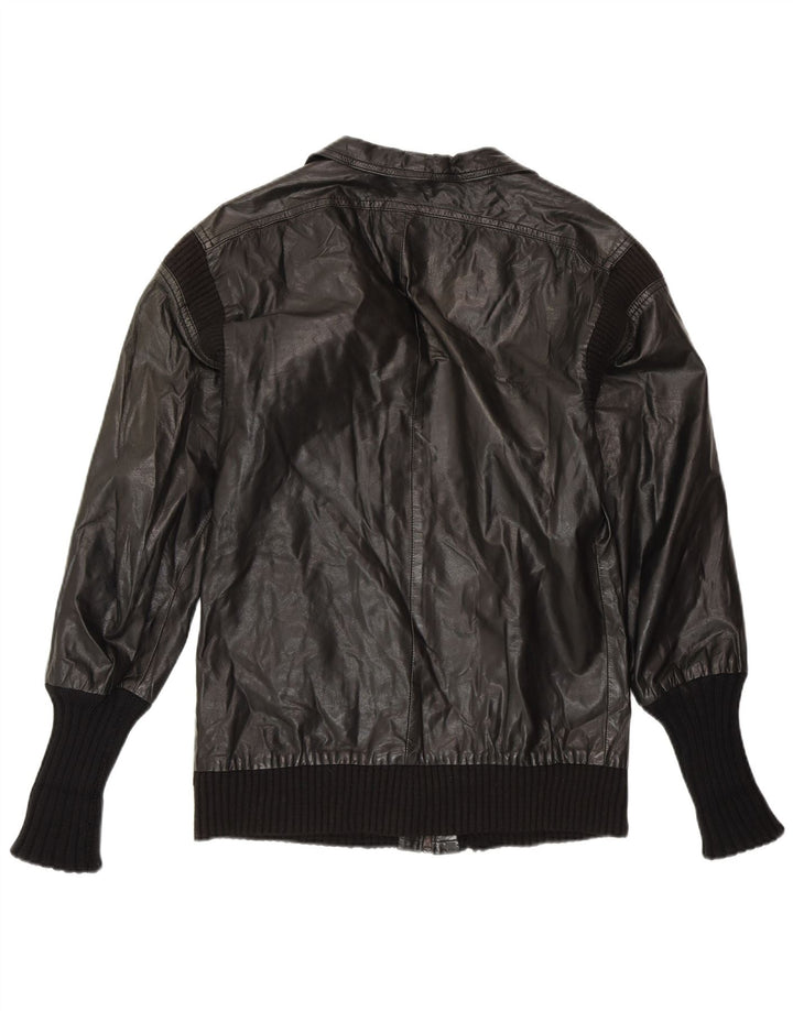 VINTAGE Damen Lederjacke UK 14 Mittelschwarzes Leder