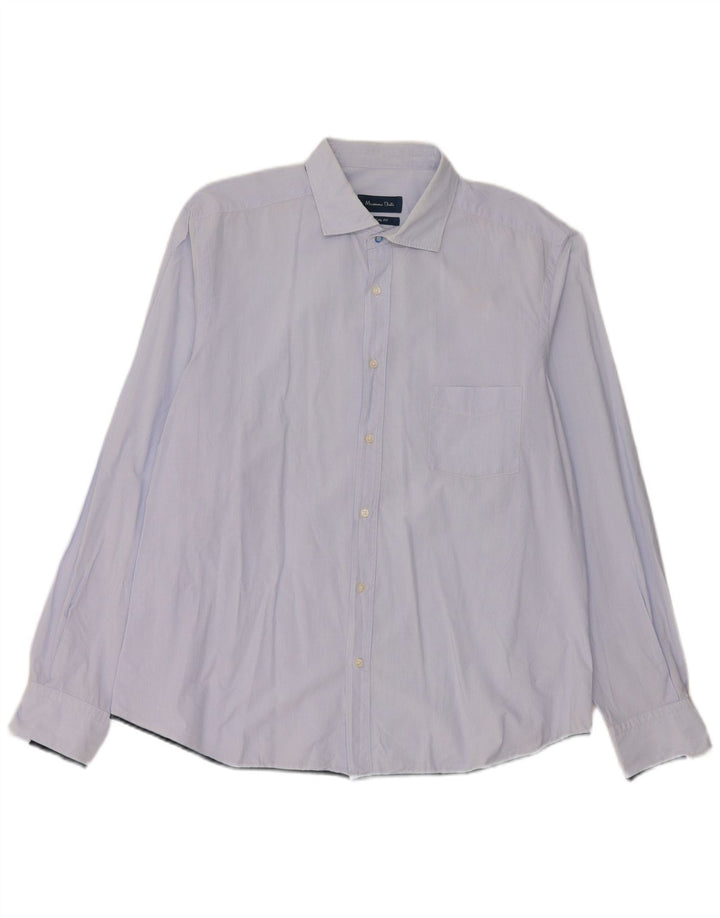 Massimo Dutti Herren-Hemd mit lässiger Passform, 2XL, blaue Nadelstreifen