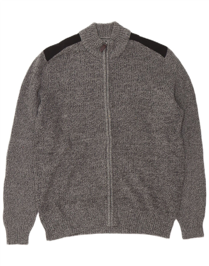 IZOD Herren-Cardigan-Pullover aus mittelgrauer Colourblock-Baumwolle