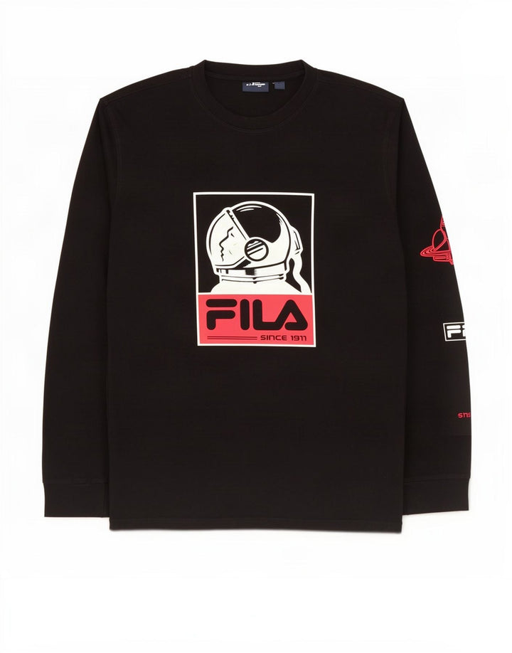 Fila Herren-Grafik-Oberteil, langärmelig, mittelschwarz, Baumwolle