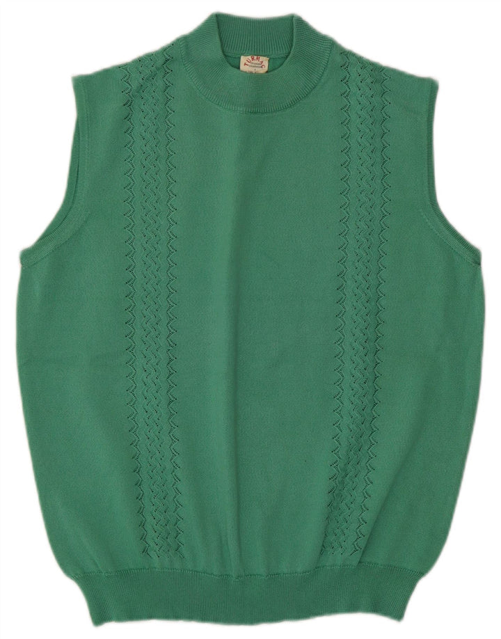 Vintage Damen Weste Tank Top UK 14 Mittelgrünes Acetat
