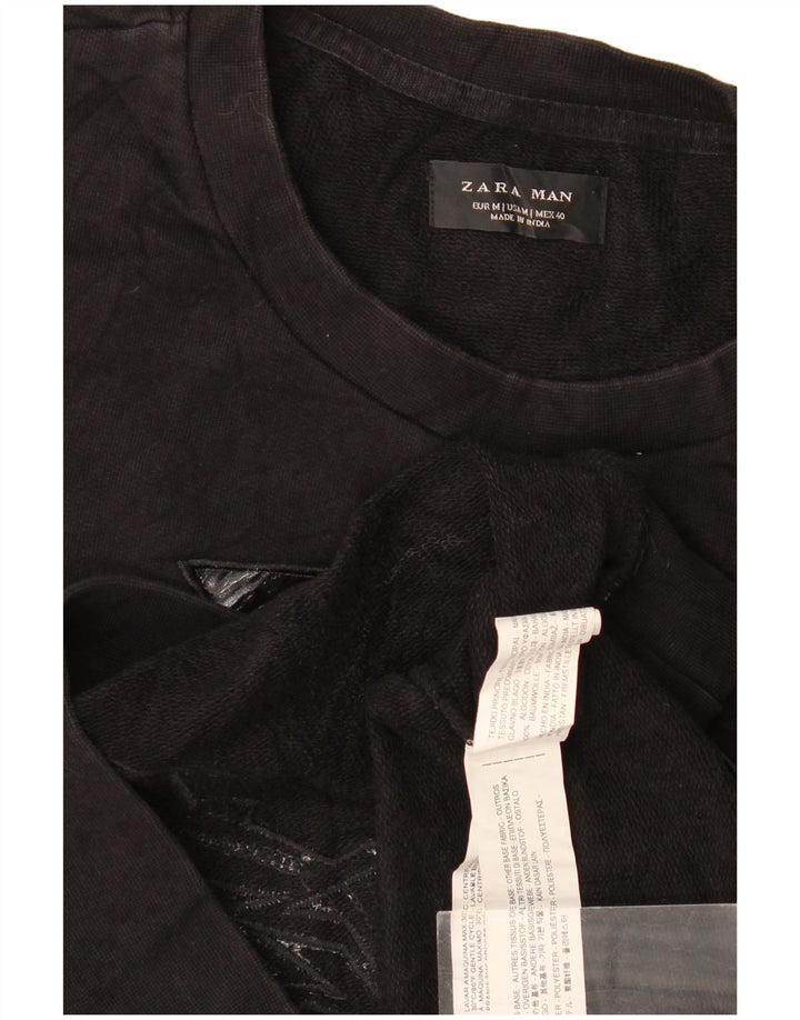 Zara Herren Grafik-Sweatshirt-Pullover Mittelschwarzes Polyester