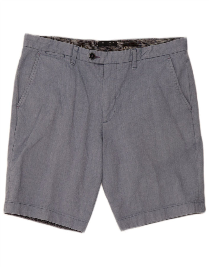 Ted Baker Herren-Chinoshorts, W34, groß, blaue Fischgräten-Baumwolle