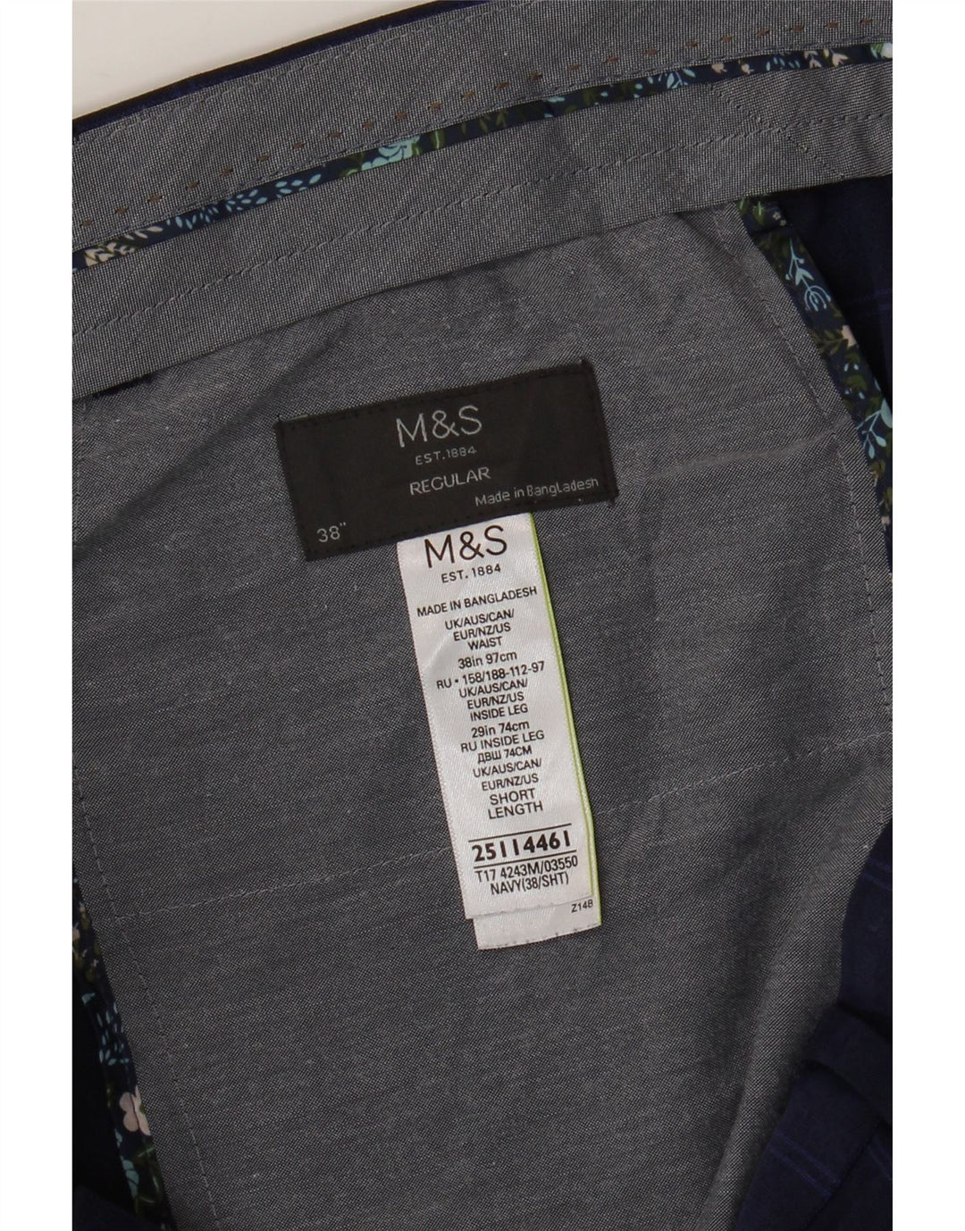 Marks & Spencer Herren-Anzughose in normaler Passform, W38 L29, Marineblau kariert