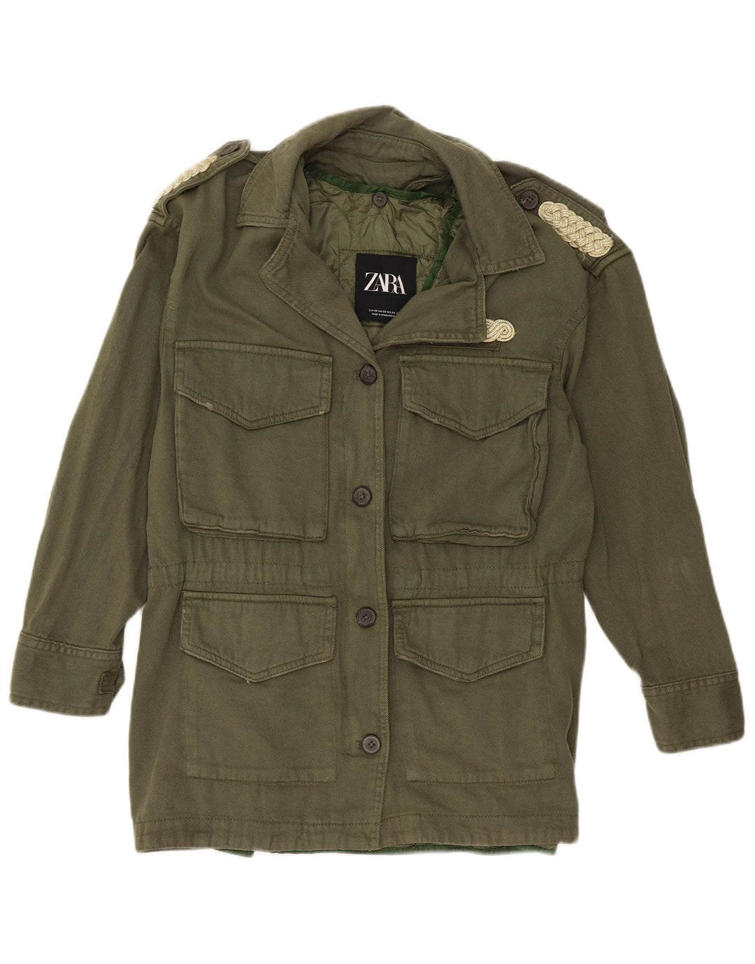 Zara Damen Übergroße Militärjacke UK 6 XS Khaki Baumwolle