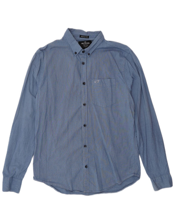 Hollister Mens Muscle Shirt Large Blue Pinstripe Cotton