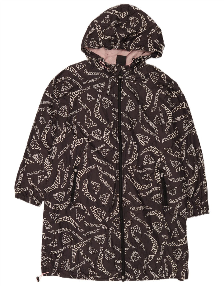 Kappa Damen Übergroßer grafischer Kapuzen-Regenmantel UK 14 Medium Schwarz