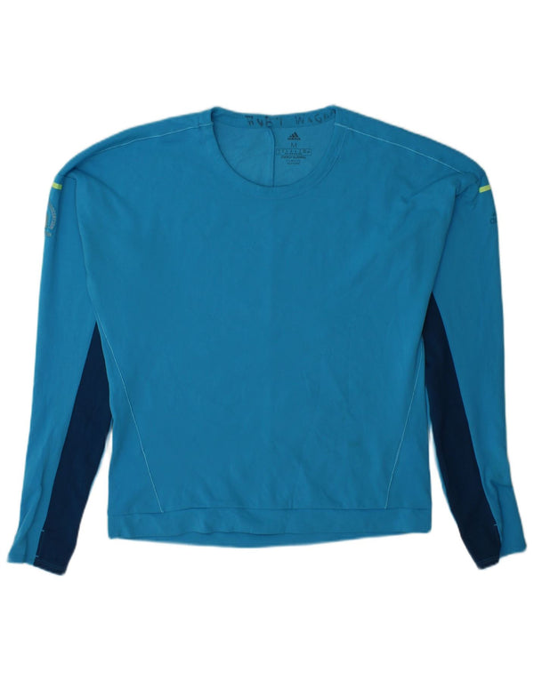 ADIDAS Damen Climalite Top Langarm UK 12/14 Mittelblau Farbblock