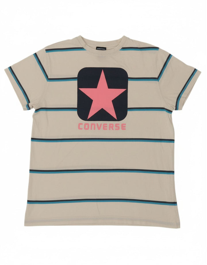CONVERSE Womens Graphic T-Shirt Top UK 10 Small Off White Striped