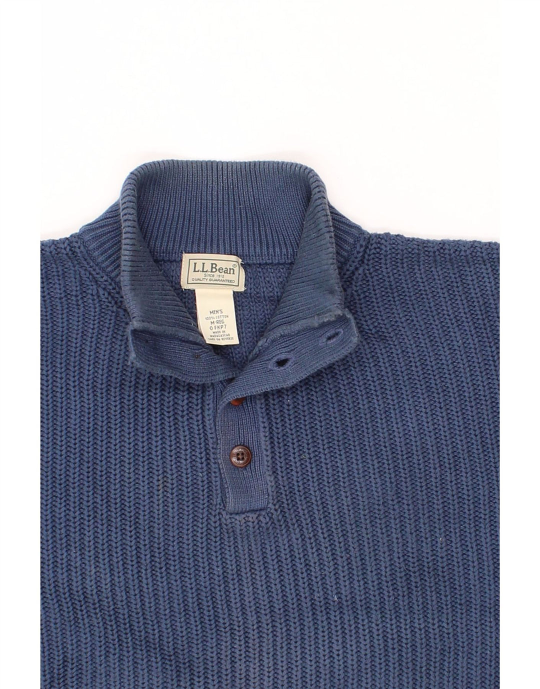 L.L.BEAN Herren-Pullover mit Knopfkragen, mittelblaue Baumwolle