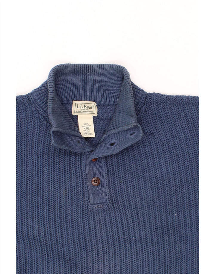 L.L.BEAN Herren-Pullover mit Knopfkragen, mittelblaue Baumwolle
