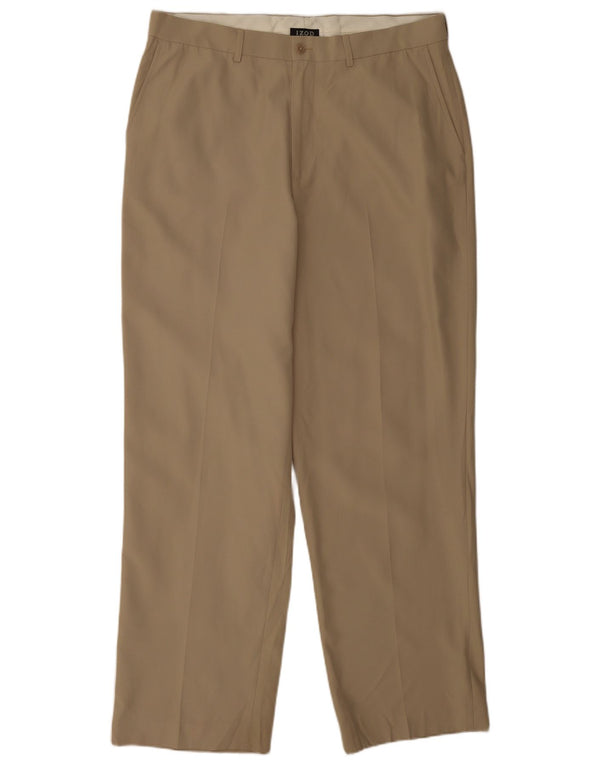 Izod Herren gerade Chinohose W36 L32 Beige Polyester