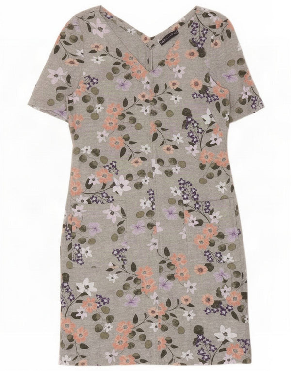 Marks & Spencer Damen Etuikleid UK 8 Small Graues Blumenmuster aus Leinen