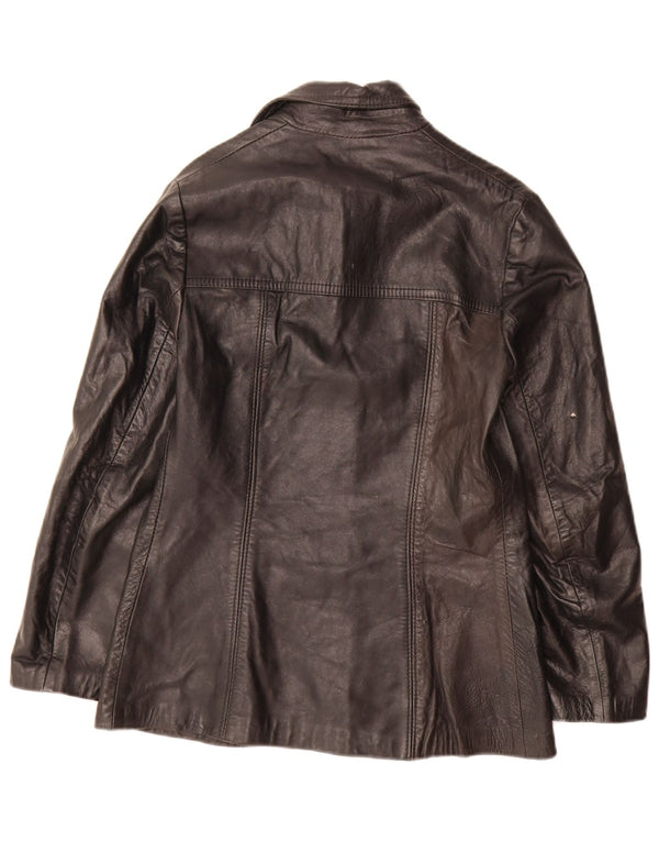 Vintage Damen 3-Knopf-Leder-Blazer-Jacke IT 44 Mittelschwarz