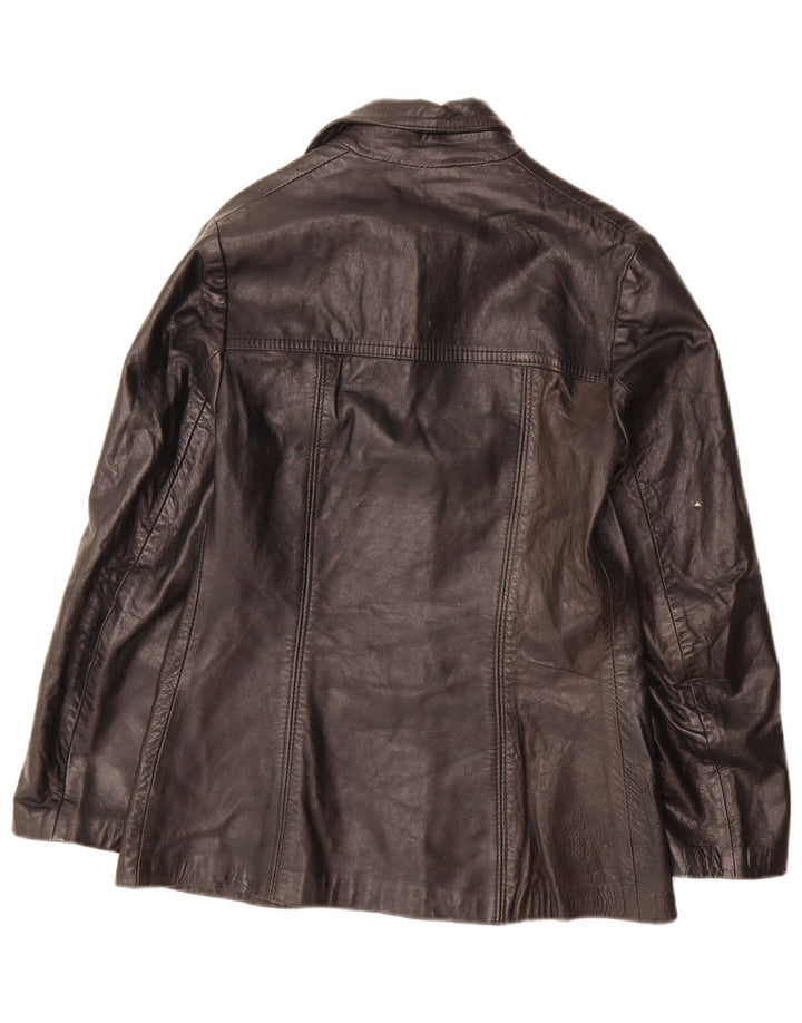 Vintage Damen 3-Knopf-Leder-Blazer-Jacke IT 44 Mittelschwarz