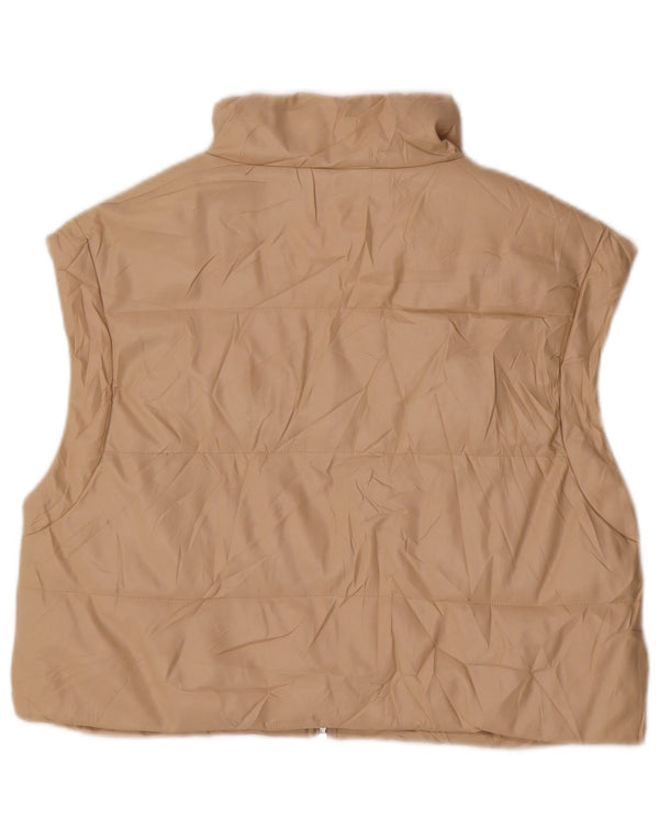 Zara Womens Crop Kunstleder gepolsterte Weste UK 14 Medium Beige Polyurethan