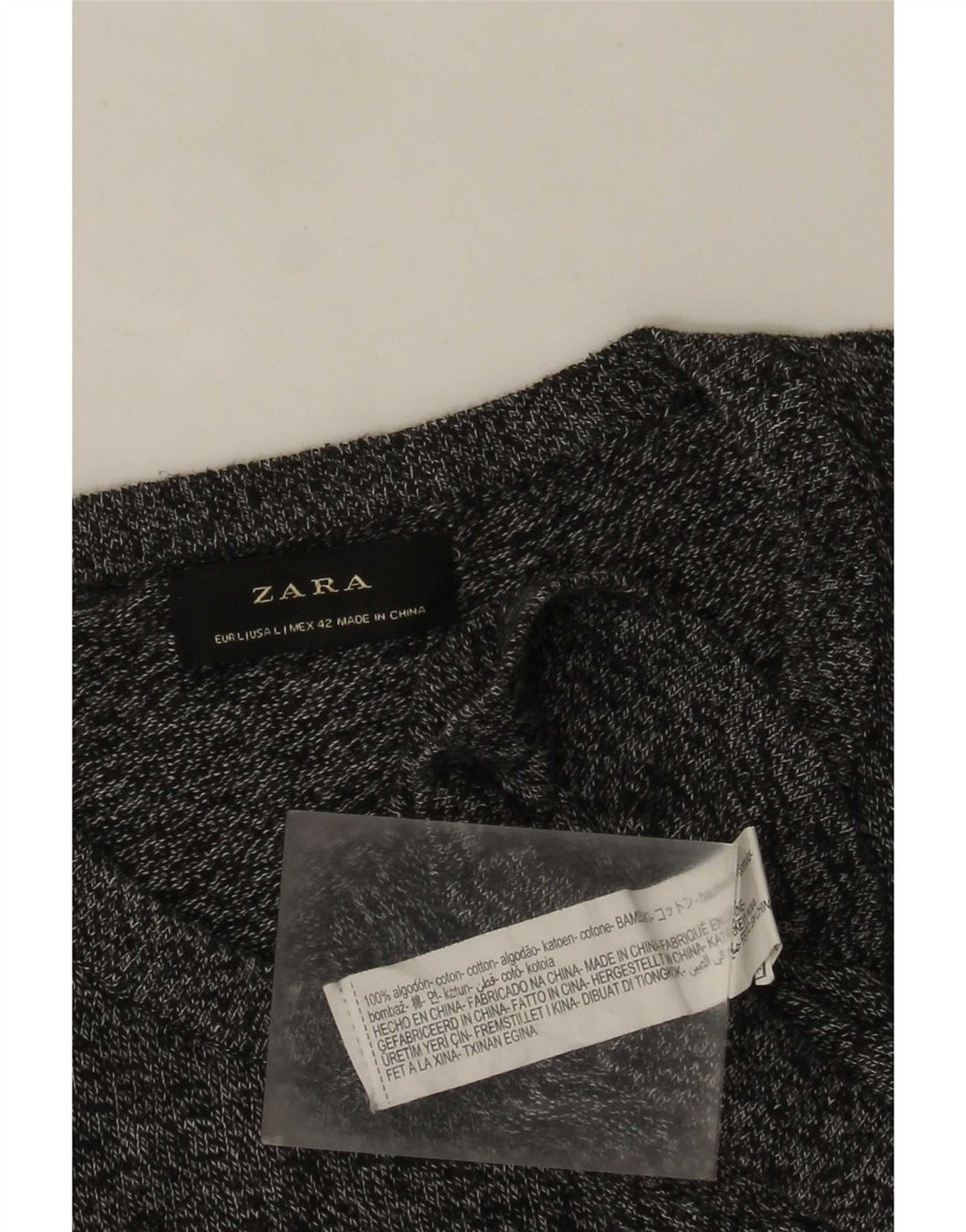 Zara Herren-Pullover mit Rundhalsausschnitt, groß, grau gefleckte Baumwolle
