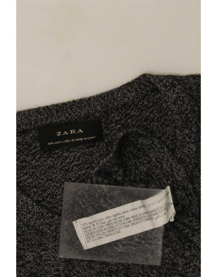 Zara Herren-Pullover mit Rundhalsausschnitt, groß, grau gefleckte Baumwolle