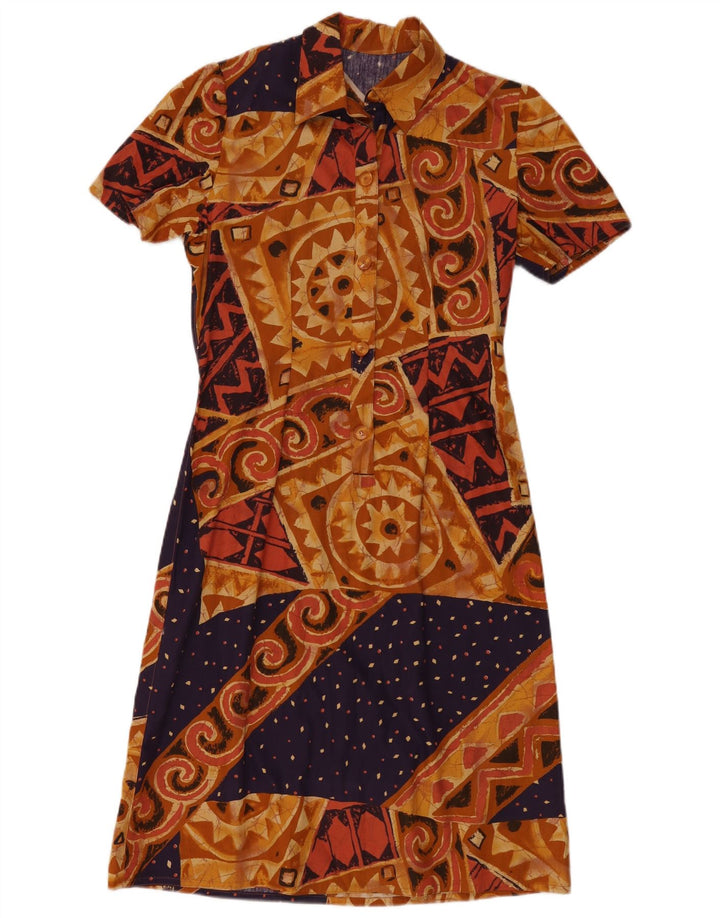 Vintage Damen A-Linie Kleid UK 14 Mittelbraun Geometrisch