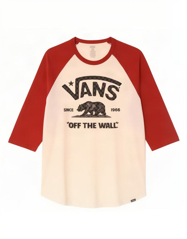 Vans Damen-Grafikoberteil mit 3/4-Ärmeln, groß, weiße Blockfarben-Baumwolle
