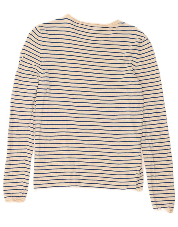 Zara Damen Top Langarm UK 14 Large Beige Gestreifte Viskose